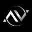 The letter v in a circle on a black background.